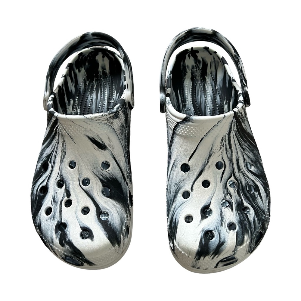 CROCS Black and White Marble Clogs